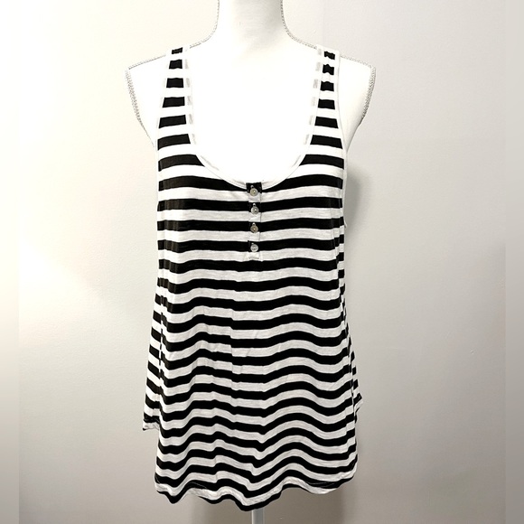 Z Supply Evereve NWT Namari Striped Henley Tank Top. Black & White,Cotton. Sz XL - Picture 1 of 7